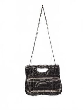 Big Buddha Metallic Faux Snakeskin Clutch/Shoulder Bag In A Silver Pewter Finish